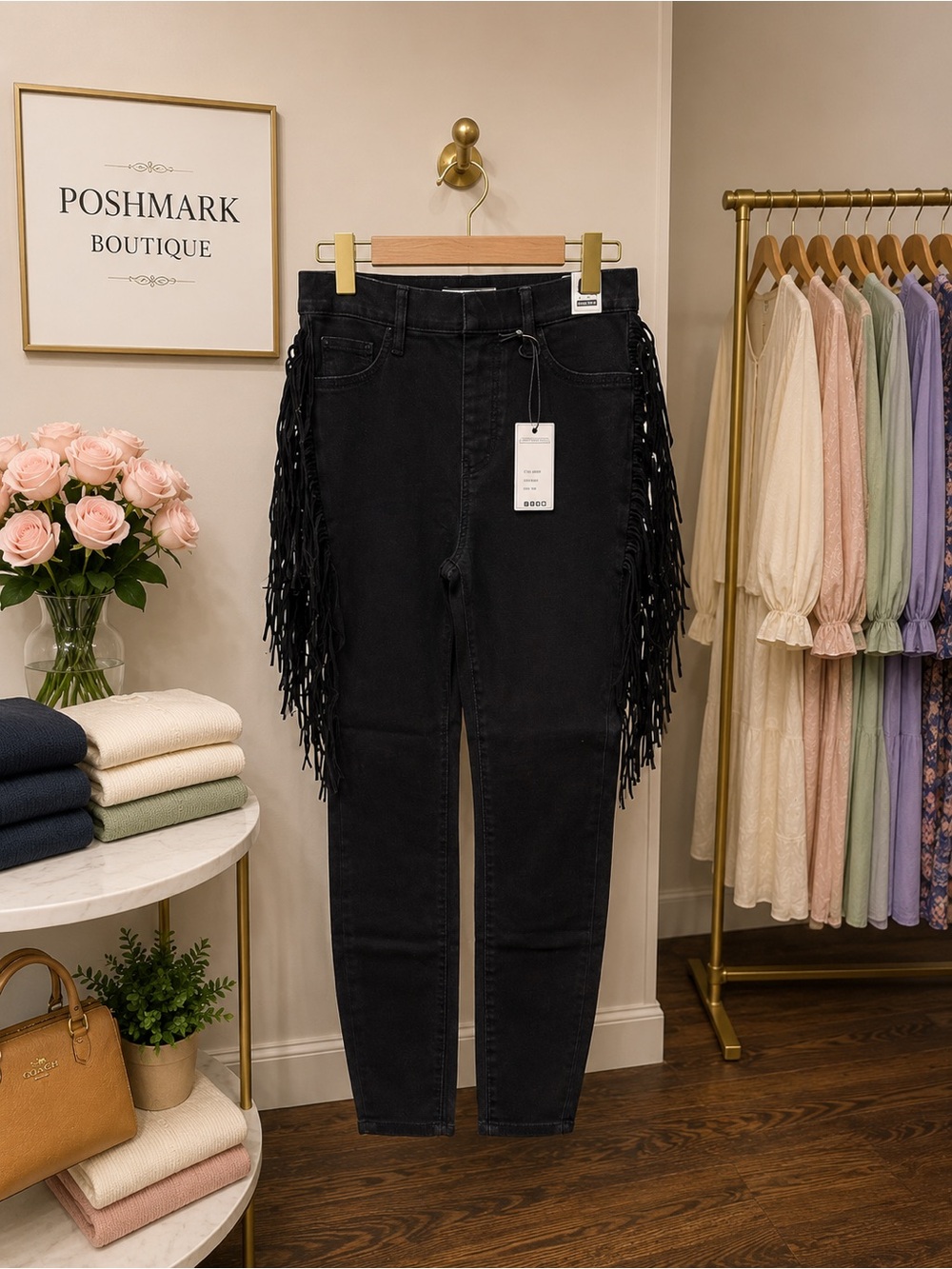 udy Blue NWT Black Fringe High Waist Skinny Jeans Boho 5, 7, 11, 13